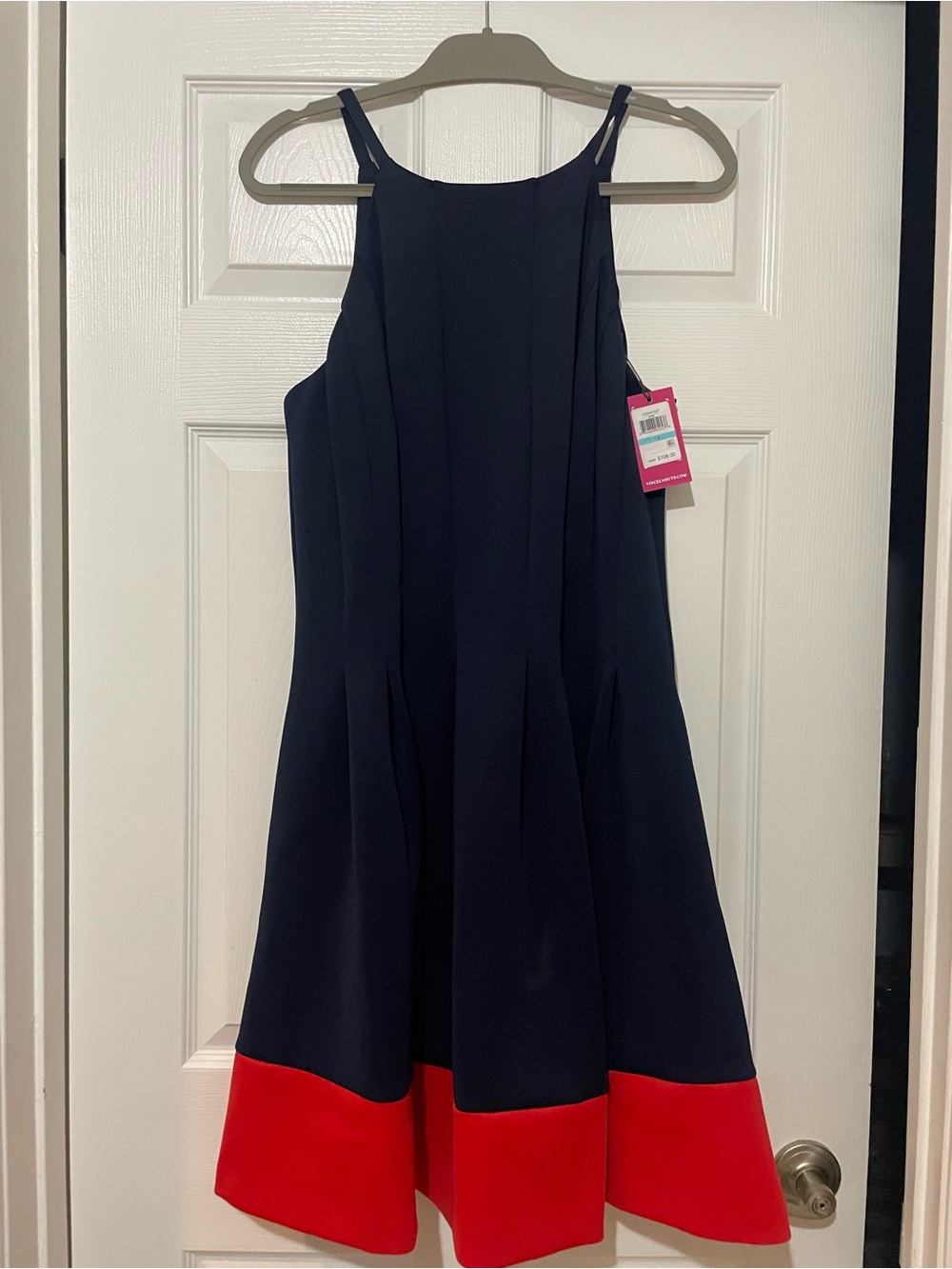 NWT Vince Camuto Dress Size 16 Navy Blue Red Colorblock Fit & Flare MSRP $108